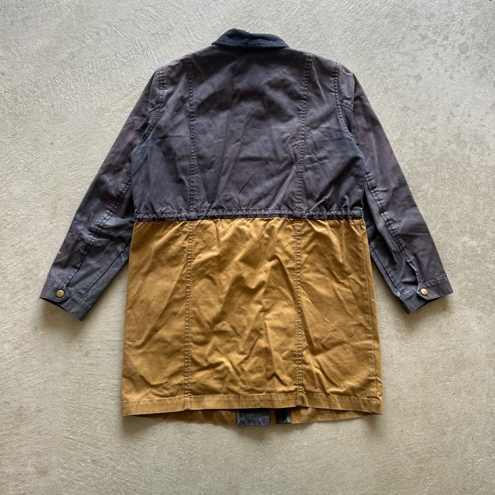 J.Crew Waxed Cotton Long Field Work Jacket Size XS Navy Blue Brown Parka 02745 - Picture 5 of 9